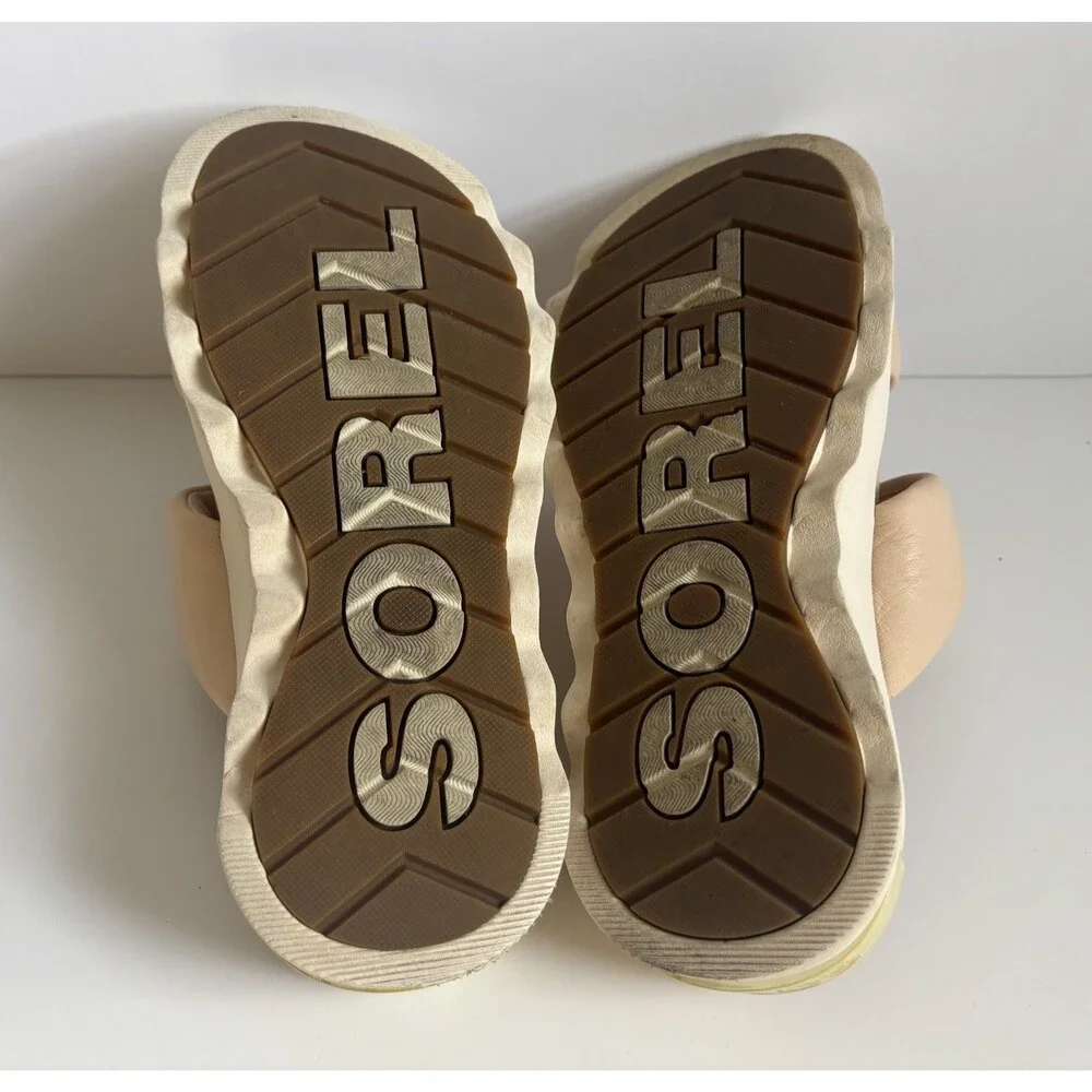 SOREL Viibe Twist Platform Slide Sandals Chalk Leather Nova Sand ~ Size 6.5 7